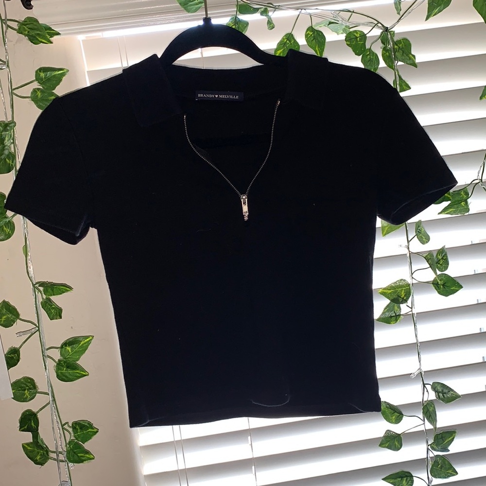 Brandy Melville black collard crop top with zipper